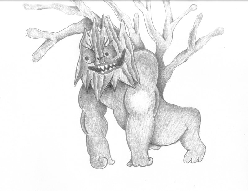 A black and white pencil drawing of a monster called the Gobble Varmint.