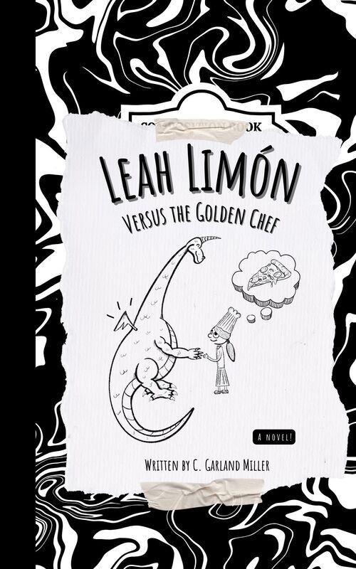 The cover of the middle grade book Leah Limon Versus the Golden Chef - it features a black and white drawing of a dragon and a girl chef
