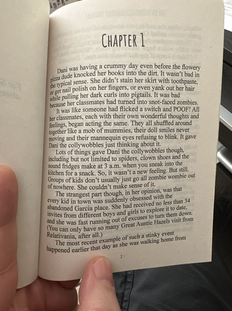 The first page of the paperback version of the chapter book Invasion of the Gobble Varmint by C. Garland Miller.